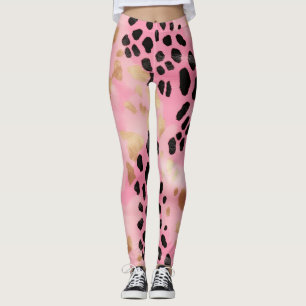 Abstract Meisje Glam Roze Goud Zwart Luipaard Prin Leggings