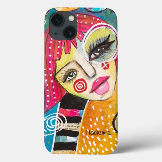 Abstract meisje Kleurrijk Roze Groen Sinaasappel Case-Mate iPhone Case (Achterkant)