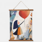 Abstract meisje met ballon: grillig kunstwerk hangend wandkleed (Voorkant)