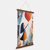 Abstract meisje met ballon: grillig kunstwerk hangend wandkleed (Gebogen)