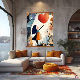 Abstract Meisje met Ballon: Whimsical Kunstwerk Hangend Wandkleed
