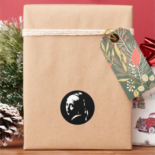 Abstract Meisje met Pearl Earring Ronde Sticker (Feestdagen)