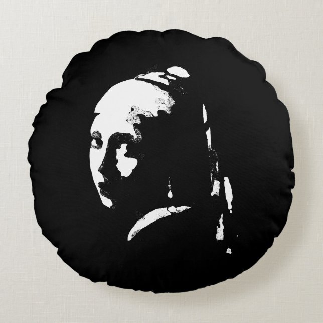 Abstract Meisje met Pearl Earring Sierkussen Rond Kussen (Voorkant)