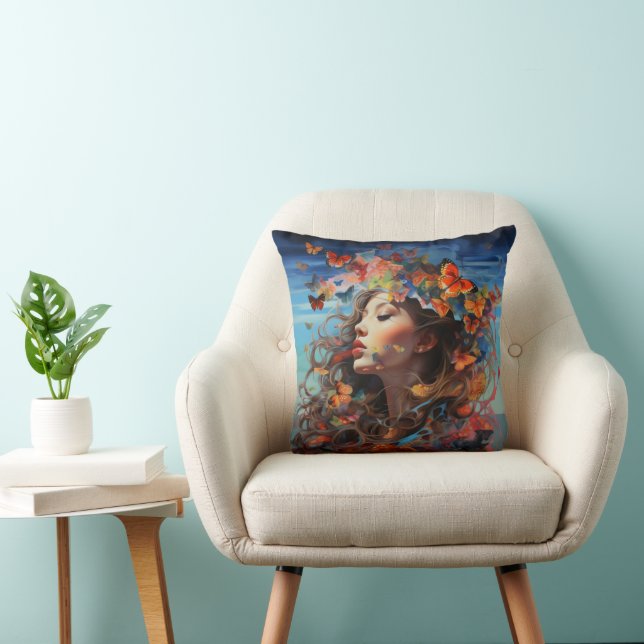 Abstract Meisje met Vlinders Kussen (Stoel)