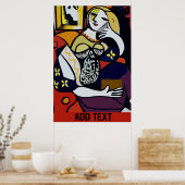 Abstract meisje op mobiele telefoon poster (Keuken)