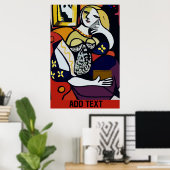 Abstract meisje op mobiele telefoon poster (Thuiskantoor)