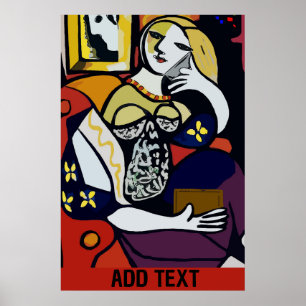 Abstract meisje op mobiele telefoon poster
