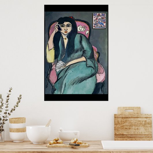 Abstract meisje op mobiele telefoon poster (Keuken)