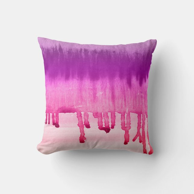 Abstract Meisje Roze Paarse Waterverf Ombre Design Kussen (Voorkant)