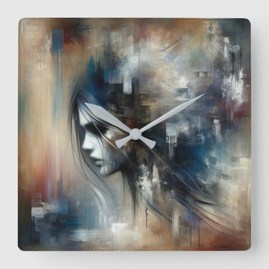 Abstract Meisje Schilderen Vierkante Klok (Voorkant)