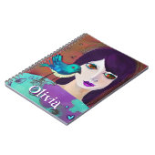 Abstract Meisje & Vogel Paarse en Blauwgroen Geper Notitieboek (Linkerzijde)