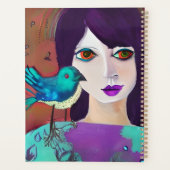 Abstract Meisje & Vogel Paarse en Blauwgroen Geper Planner (Achterkant)