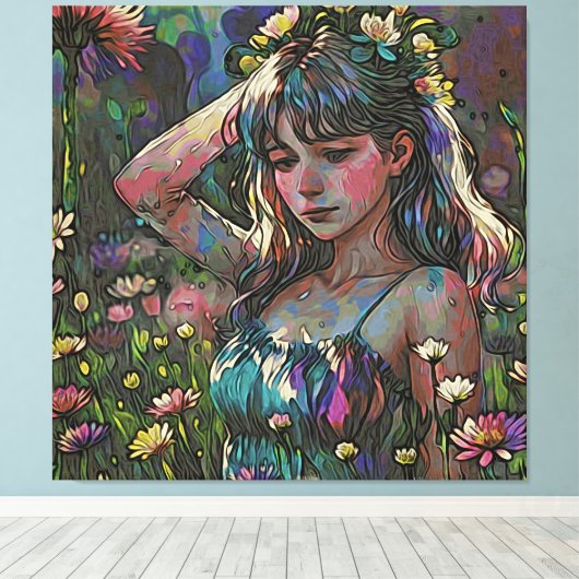 *~ Abstract Meisje Wilde Bloemgebied AP56 Canvas Afdruk (Insitu (Houten vloer))