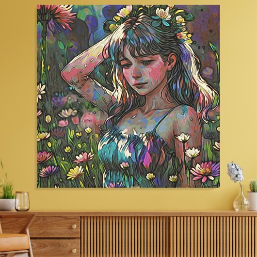 *~ Abstract Meisje Wilde Bloemgebied AP56 Canvas Afdruk (Insitu (Woonkamer))