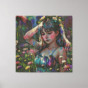 *~ Abstract Meisje Wilde Bloemgebied AP56 Canvas Afdruk