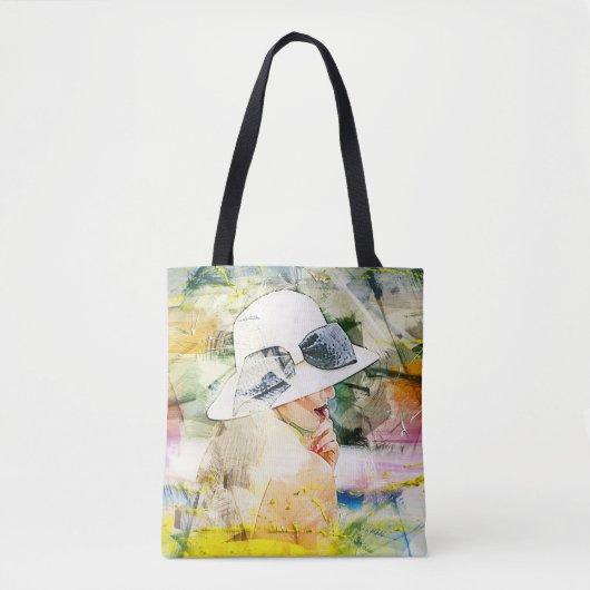 Abstract Meisje Wit Pet Bow Ribbon Field Lip Mouth Tote Bag (Voorkant)