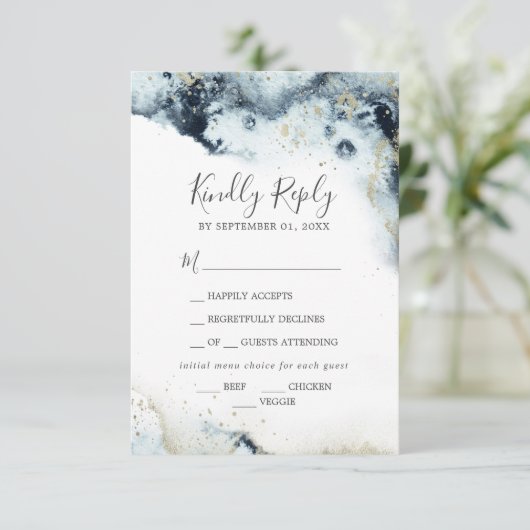 Abstract menu Waterverf marine Keuze RSVP-kaart (Staand voorkant)