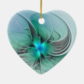 Abstract met blauw, modern fractaal kunsthart keramisch ornament (Achterkant)