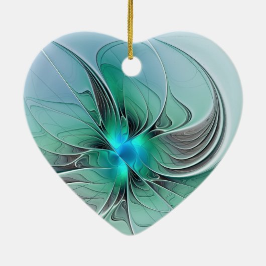 Abstract met blauw, modern fractaal kunsthart keramisch ornament (Achterkant)