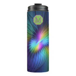 Abstract met blauw, modern fractaal monogram thermosbeker