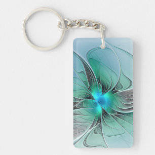 Abstract met blauw, moderne fractale kunst sleutelhanger