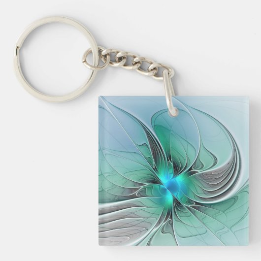 Abstract met blauw, moderne fractale kunst sleutelhanger (Voorkant)