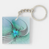 Abstract met blauw, moderne fractale kunst sleutelhanger (Achterkant)