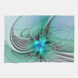 Abstract met blauw, moderne fractale kunst theedoek