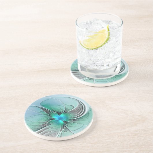 Abstract met blauw, moderne fractale kunst zandsteen onderzetter (Zijkant)