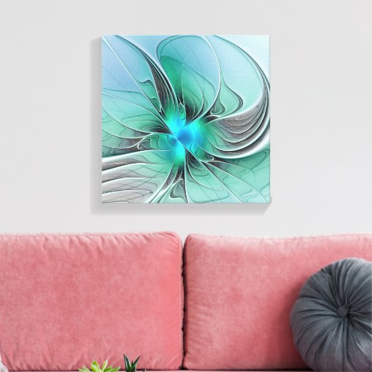 Abstract met blauwe, moderne fractale kunst canvas afdruk (Insitu (Woonkamer))