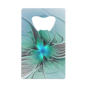 Abstract met blauwe, moderne fractale kunst creditkaart flessenopener
