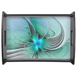 Abstract met blauwe, moderne fractale kunst dienblad