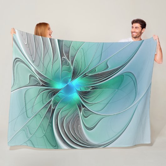 Abstract met blauwe, moderne fractale kunst fleece deken (In situ)