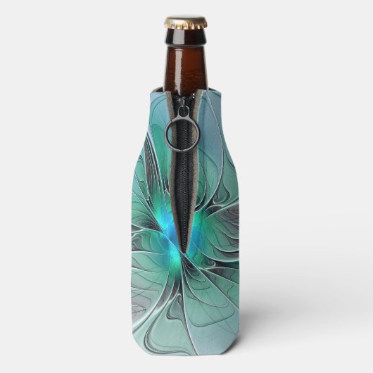 Abstract met blauwe, moderne fractale kunst flesjeskoeler (Fles Achterkant)