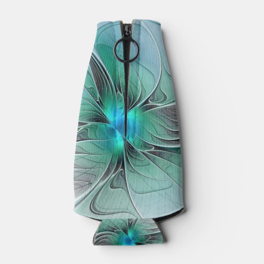 Abstract met blauwe, moderne fractale kunst flesjeskoeler (Achterkant)