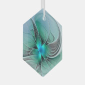 Abstract met blauwe, moderne fractale kunst glas ornament (Voorkant Rechts)