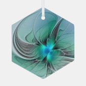 Abstract met blauwe, moderne fractale kunst glas ornament (Achterkant)