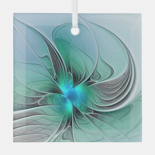 Abstract met blauwe, moderne fractale kunst glas ornament (Voorkant)