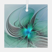 Abstract met blauwe, moderne fractale kunst glas ornament (Achterkant)