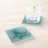 Abstract met blauwe, moderne fractale kunst glazen onderzetter (Schuin)