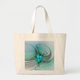 Abstract met blauwe, moderne fractale kunst grote tote bag