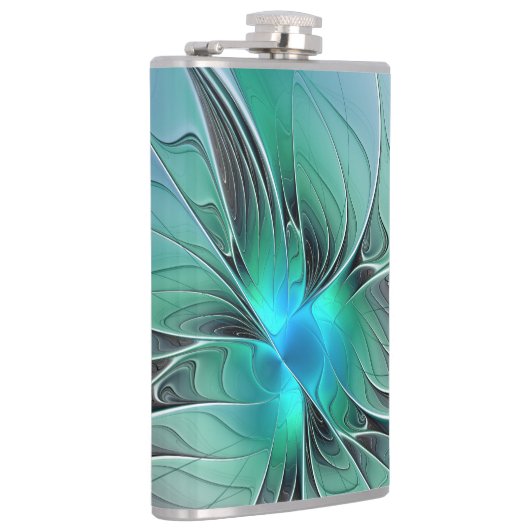 Abstract met blauwe, moderne fractale kunst heupfles (Rechts)