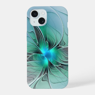 Abstract met blauwe, moderne fractale kunst iPhone 15 case