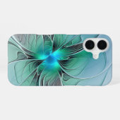 Abstract met blauwe, moderne fractale kunst iPhone 16 hoesje (Achterkant horizontaal)
