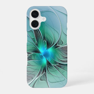 Abstract met blauwe, moderne fractale kunst iPhone 16 hoesje
