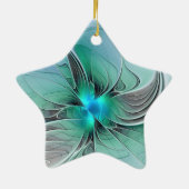 Abstract met blauwe, moderne fractale kunst keramisch ornament (Achterkant)