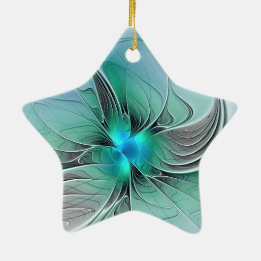 Abstract met blauwe, moderne fractale kunst keramisch ornament (Achterkant)