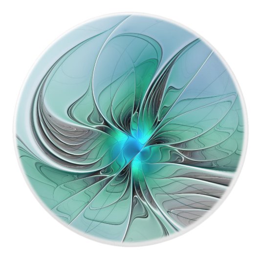 Abstract met blauwe, moderne fractale kunst keramische knop (Voorkant)