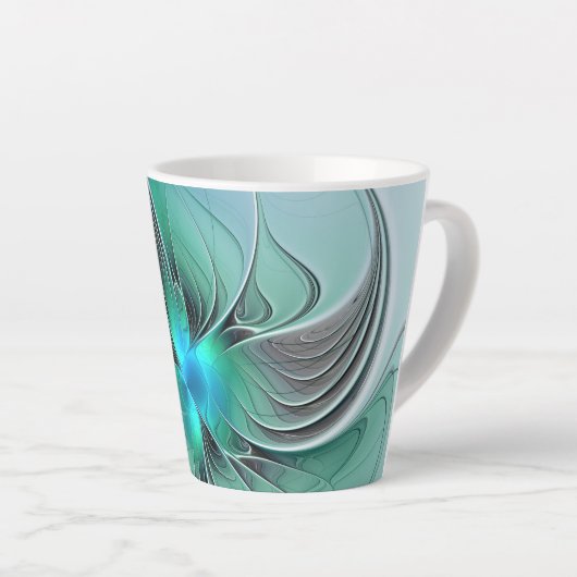 Abstract met blauwe, moderne fractale kunst latte mok (Rechterhoek)