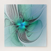 Abstract met blauwe, moderne fractale kunst legpuzzel (Horizontaal)